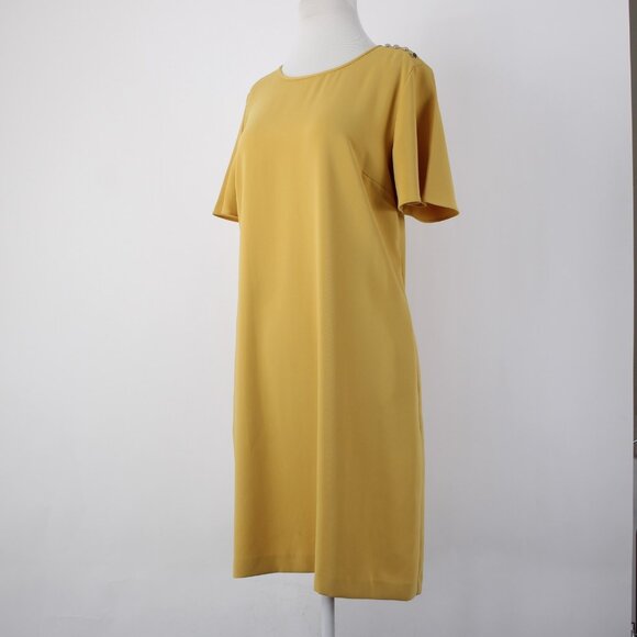 Ann Taylor Dress Sz 10 Mustard Yellow Pockets Knee Length 100% Polyester Dress - Picture 4 of 14